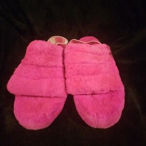 UGG Pink Fluffy Platform Slippers